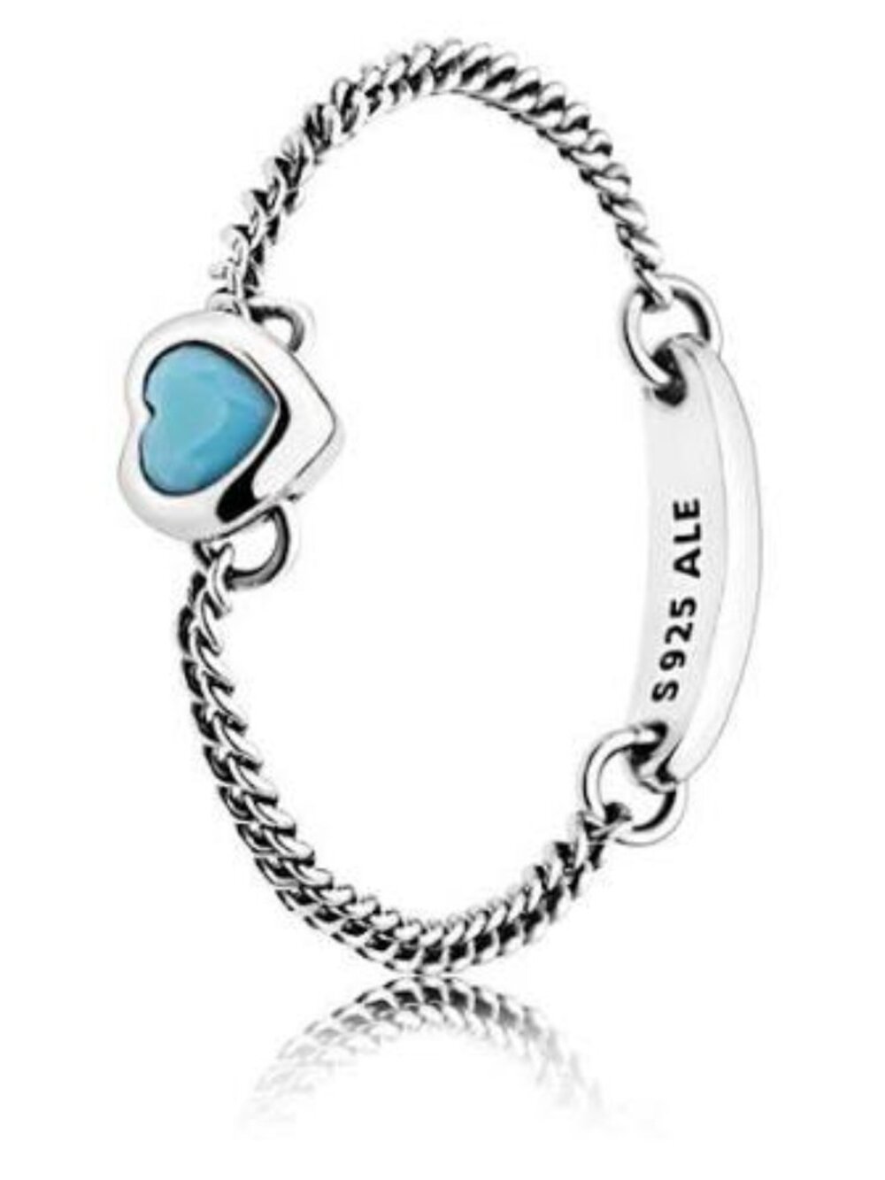 Sterling Silver Size 10 Chain Ring with Turquoise Blue Heart